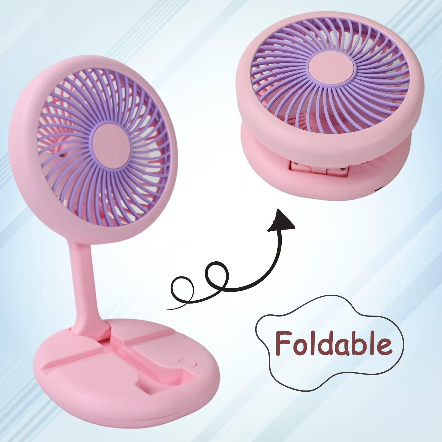 17794 USB Rechargeable Portable Fan With LED Light Heavy Duty & Foldable Fan With Charging Port Home, Outdoor, Temple