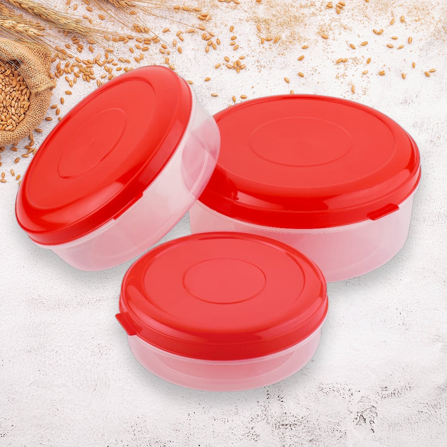 2062 Heavy Plastic Material Stackable & Reusable Classic Round Plastic Big Storage Container Box For Kitchen & Home Organization (PACK OF 3)