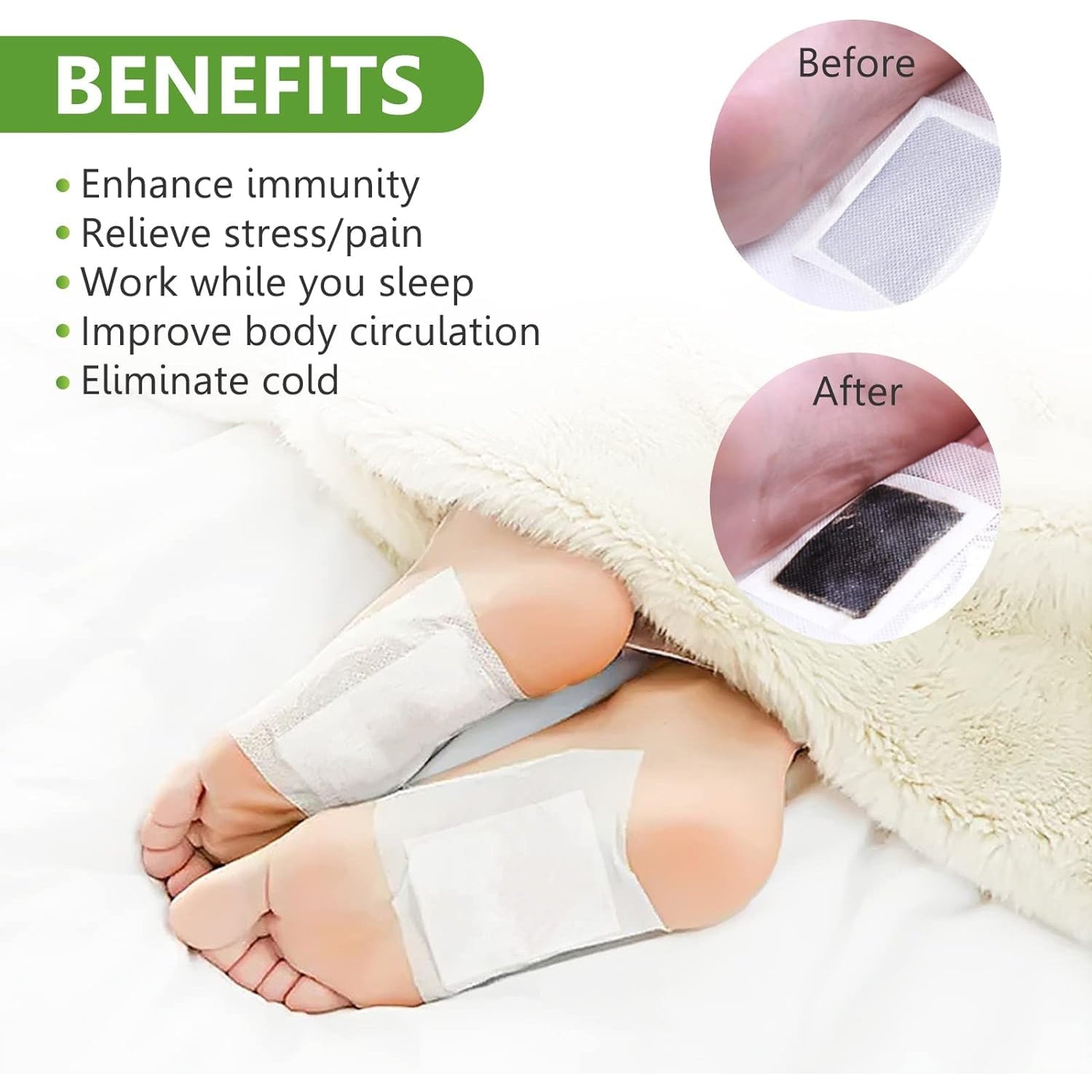 644 kinoki Cleansing Detox Foot Pads, Ginger & salt Foot Patch -10pcs (Free Size, White)