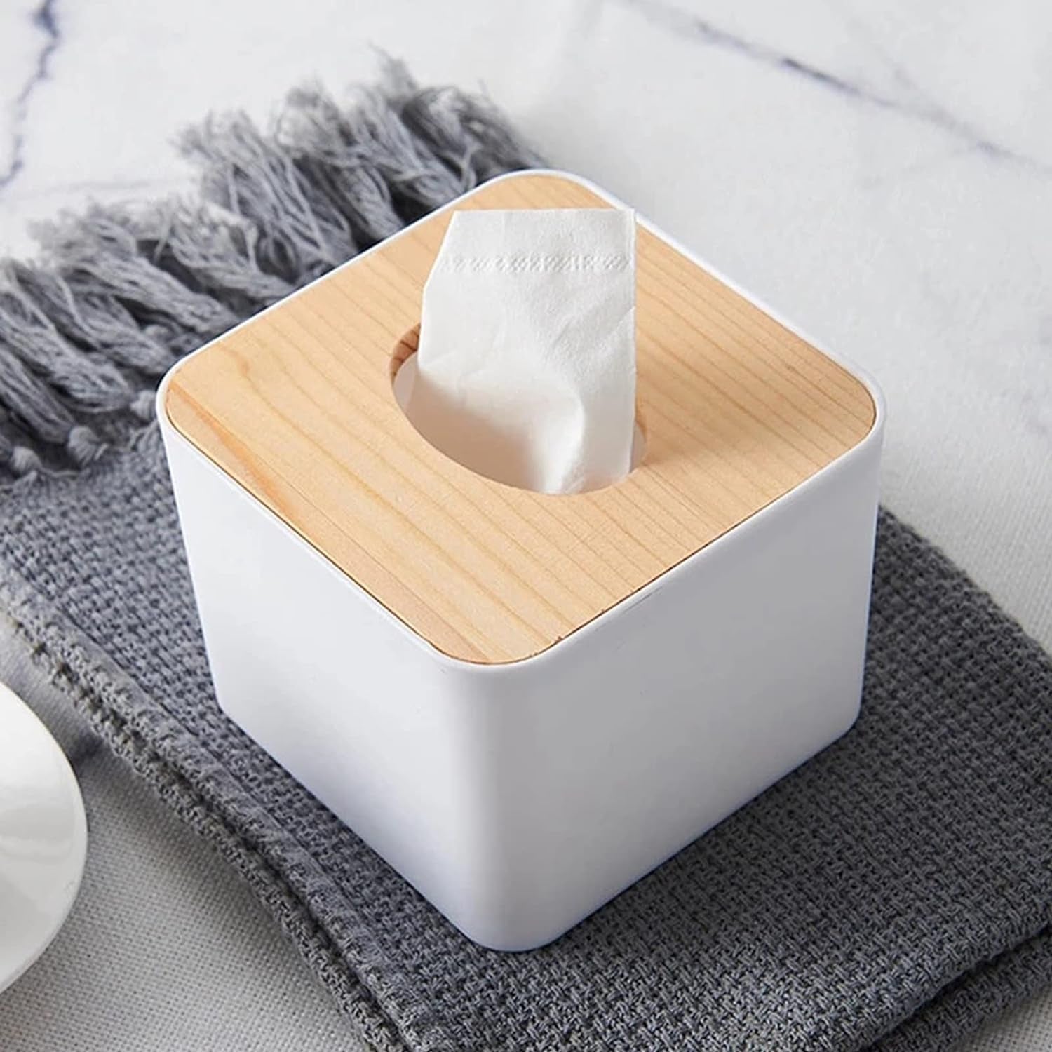 8846 Tissue Box Desktop Stand Bamboo Tissue Cover Box Rectangular Paper Towel Holder Removable Tissue Dispenser for Bathroom Vanity Countertop Bedroom Car Holder Paper Towels Dispenser (1 Pc )