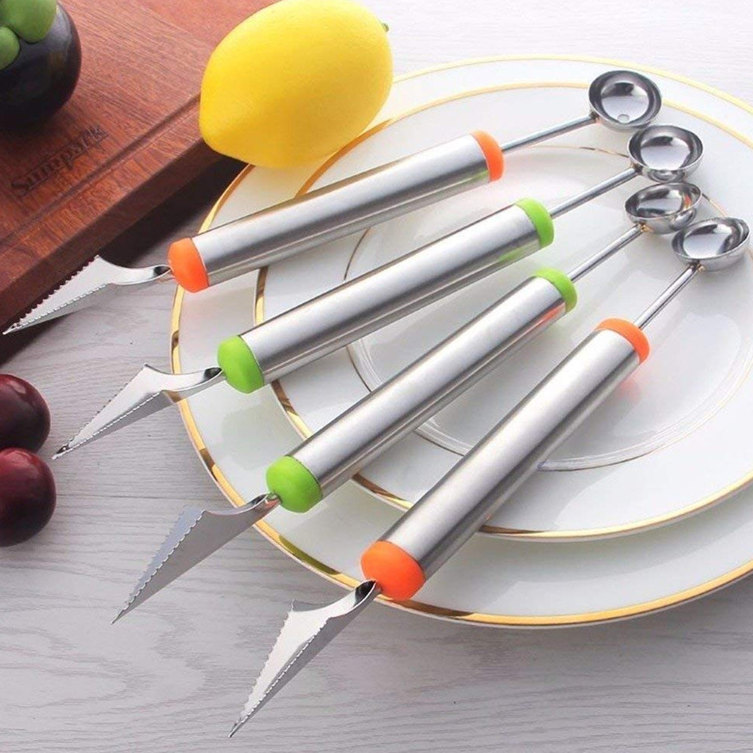 5335 Multifunctional 2 in 1 Melon Baller - Stainless Steel Dig Scoop with Fruit Carving Knife. 