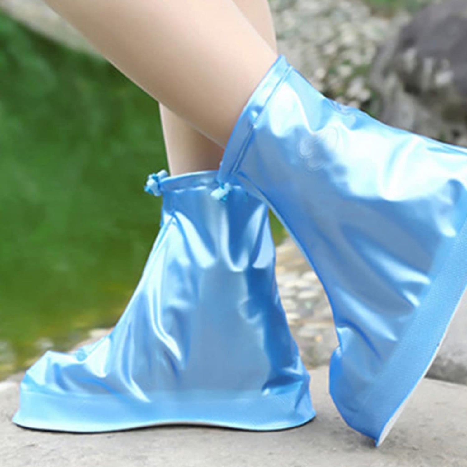 17960 Plastic Shoes Cover Reusable Anti-Slip Boots Zippered Overshoes Covers Transparent Waterproof Snow Rain Boots for Kids / Adult Shoes, for Rainy Season (1 Pair / Blue)