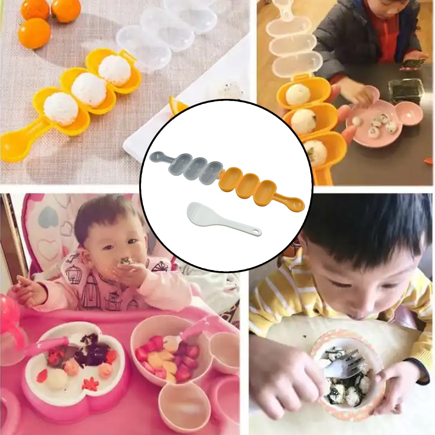 5826 Rice Ball Mold Shaker Sushi Roll Maker 3 Compartment Kitchen Tools for Kids Shake DIY Lunch with a Mini Rice Paddle for Home Party Meal Make, Kids DIY Lunch Maker Mold