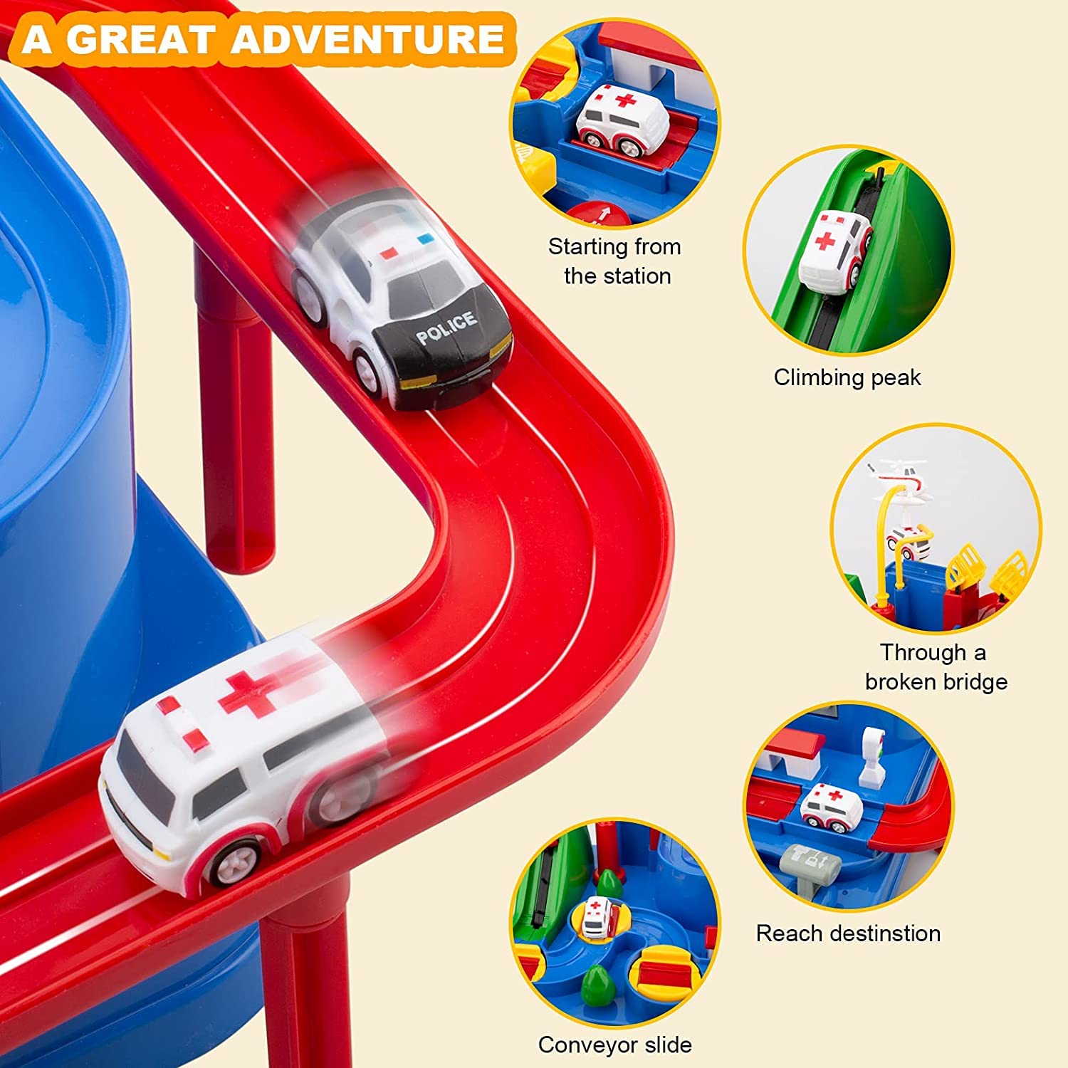 17792 Car Adventure Toys, City Rescue Preschool Toy, Race Tracks for Boys, Parent-Child Interactive Kids Race Car Track Play sets (Adventure Toy)