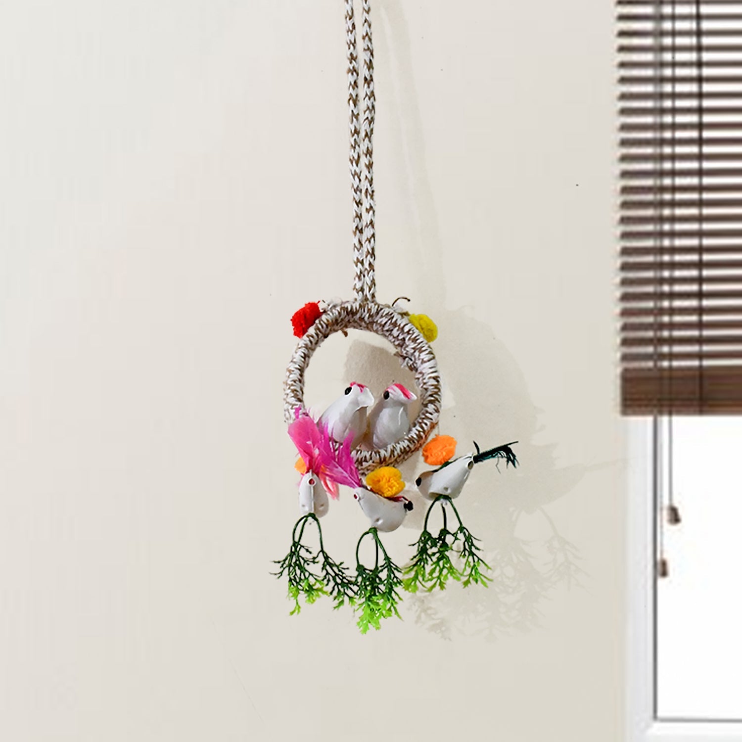 Home Decoration Bird Nest Decor Lovely Beautiful Artificial Birds Jute Nest Hanging for Balcony and Garden Decoration |Home Decor Wall Hanging Decorative Showpiece (1 Pc / Mix Color)