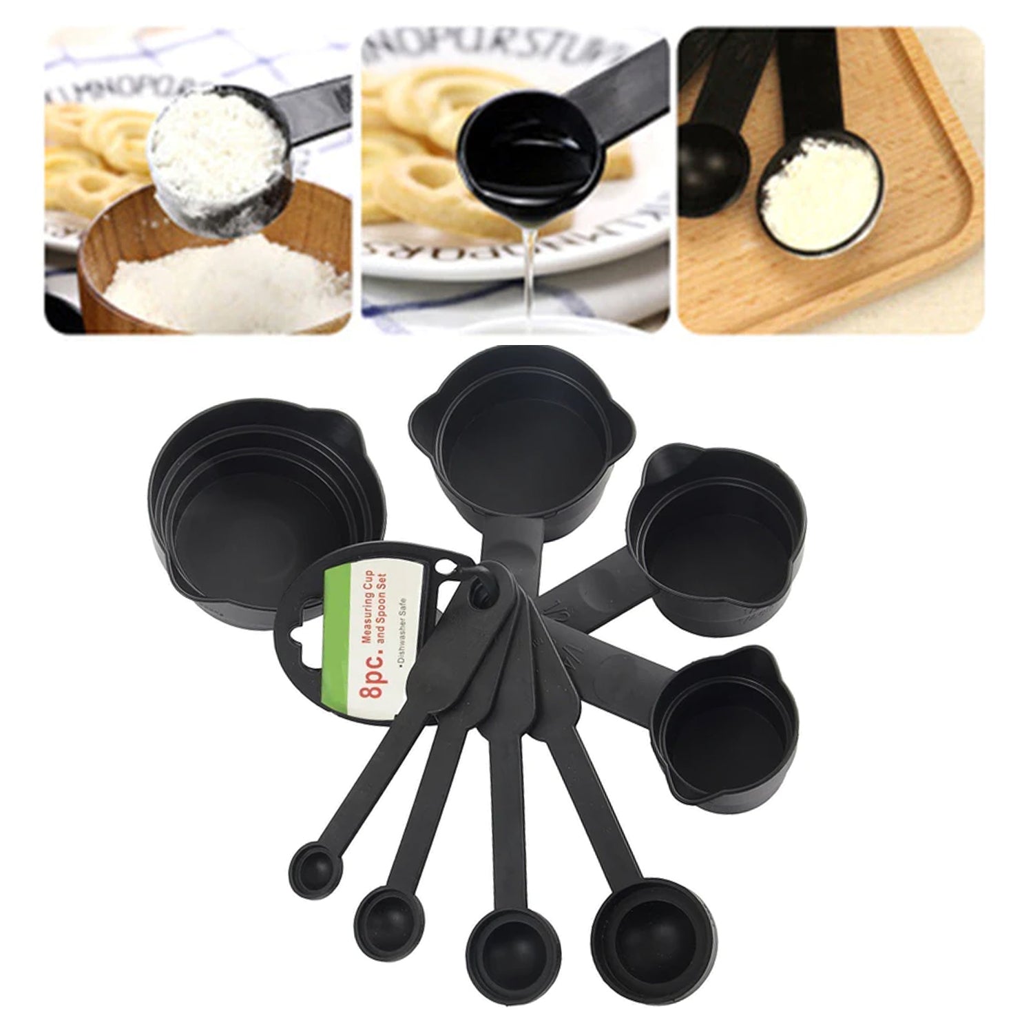 106 Plastic Measuring Cups and Spoons (8 Pcs, Black)  Tapaswee Enterprise