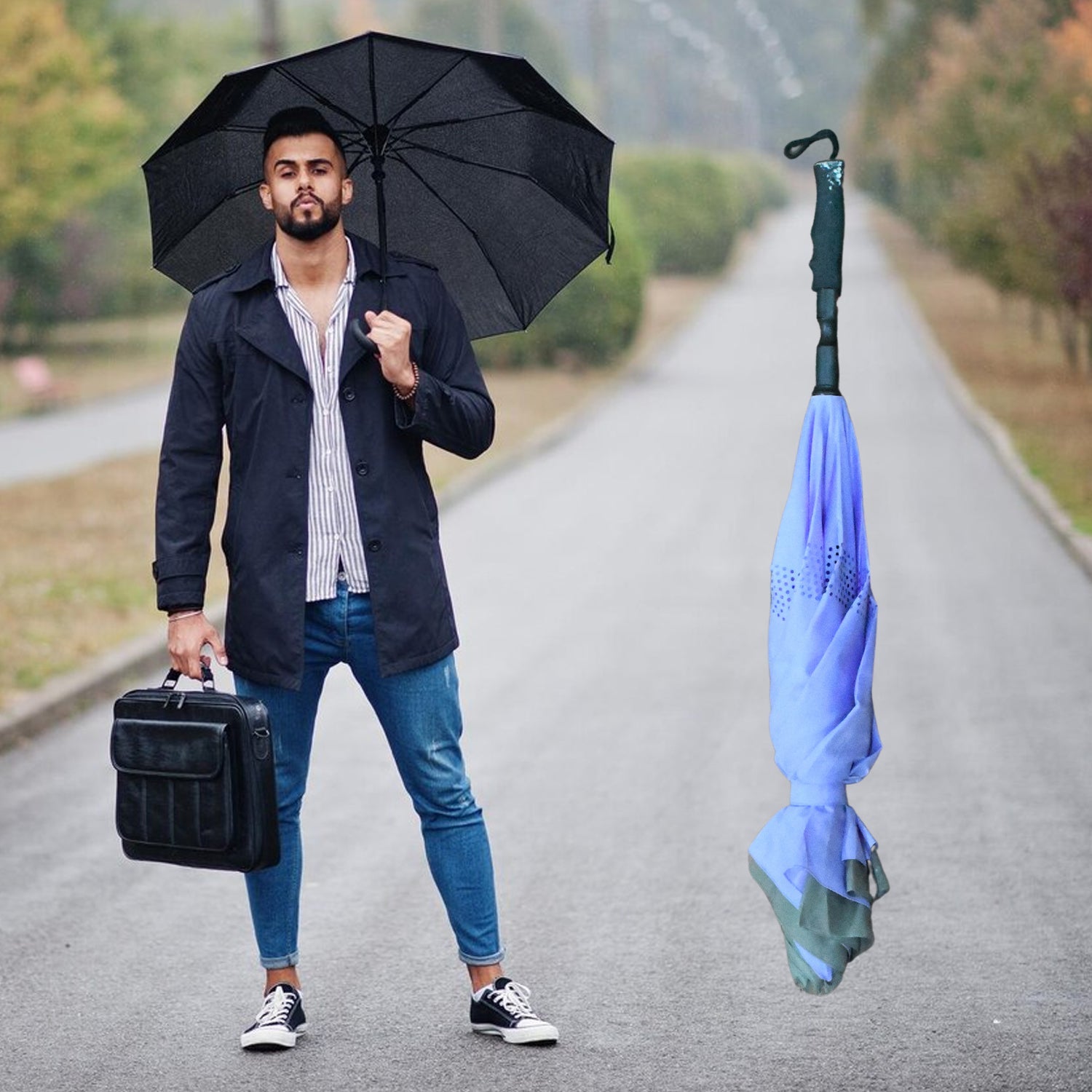 8567 Travel Umbrella Windproof Umbrella Compact Folding Reverse Umbrella Unique Folding Umbrella (1 pc)