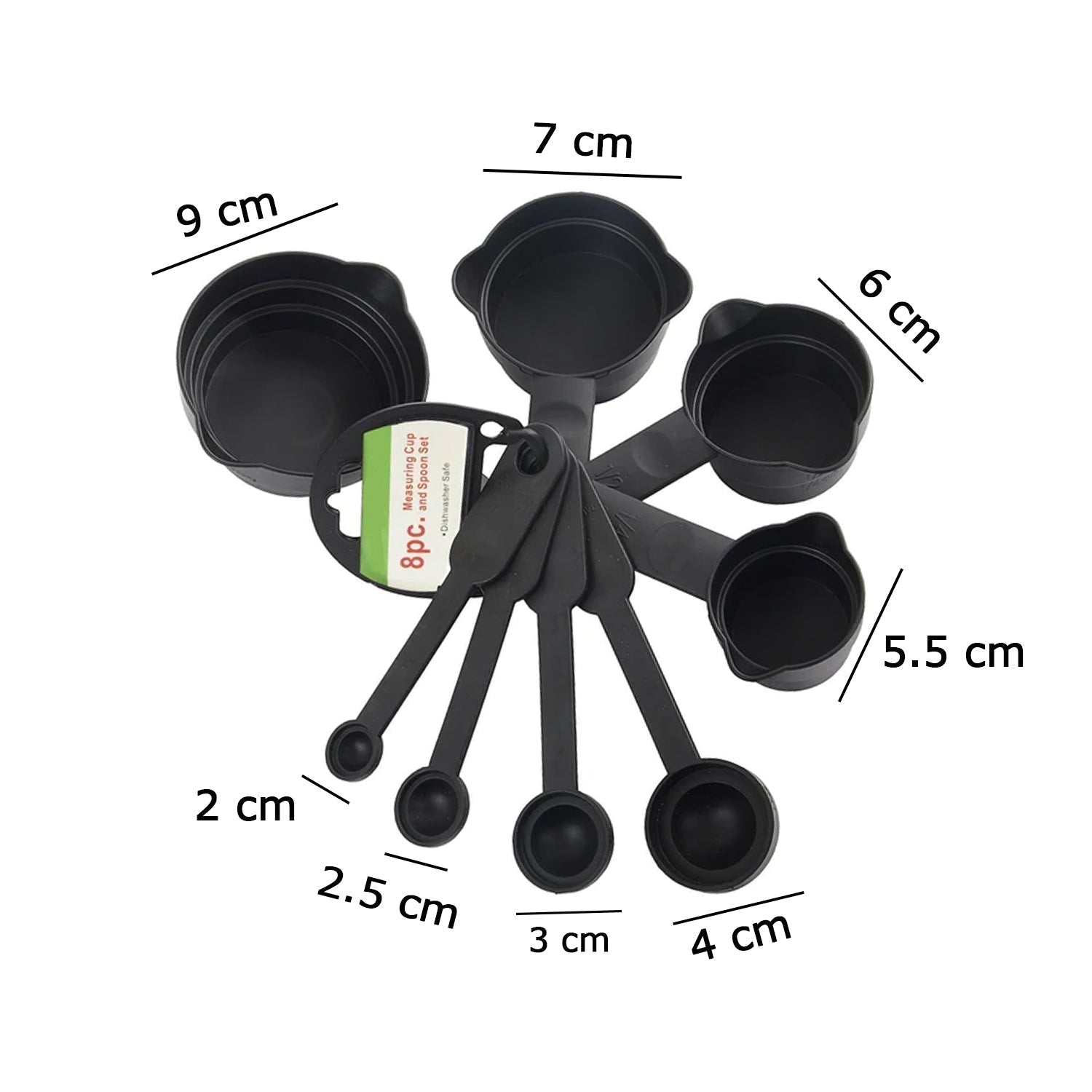 106 Plastic Measuring Cups and Spoons (8 Pcs, Black)  Tapaswee Enterprise