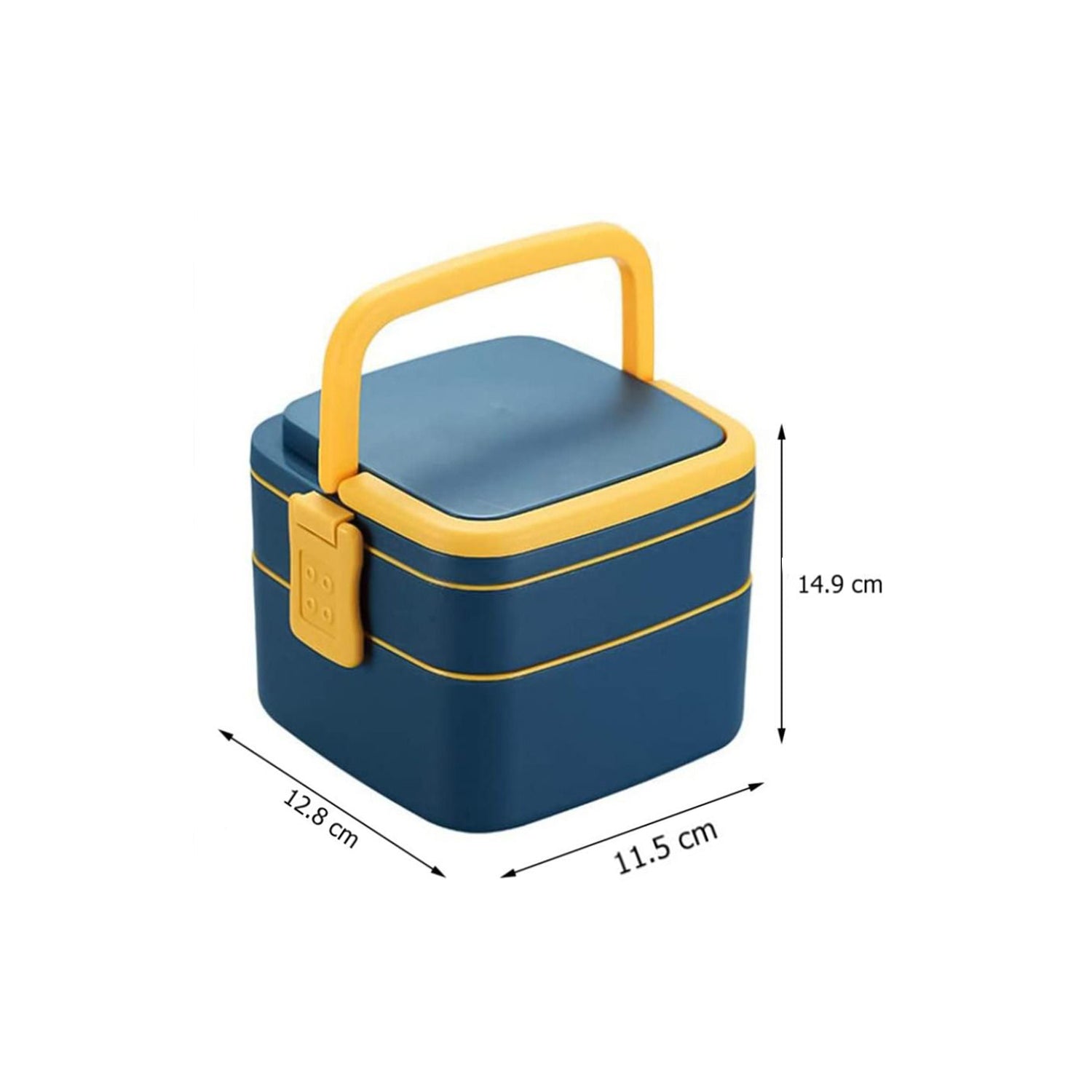 2838A BLUE DOUBLE-LAYER PORTABLE LUNCH BOX STACKABLE WITH CARRYING HANDLE AND SPOON LUNCH BOX , Bento Lunch Box 