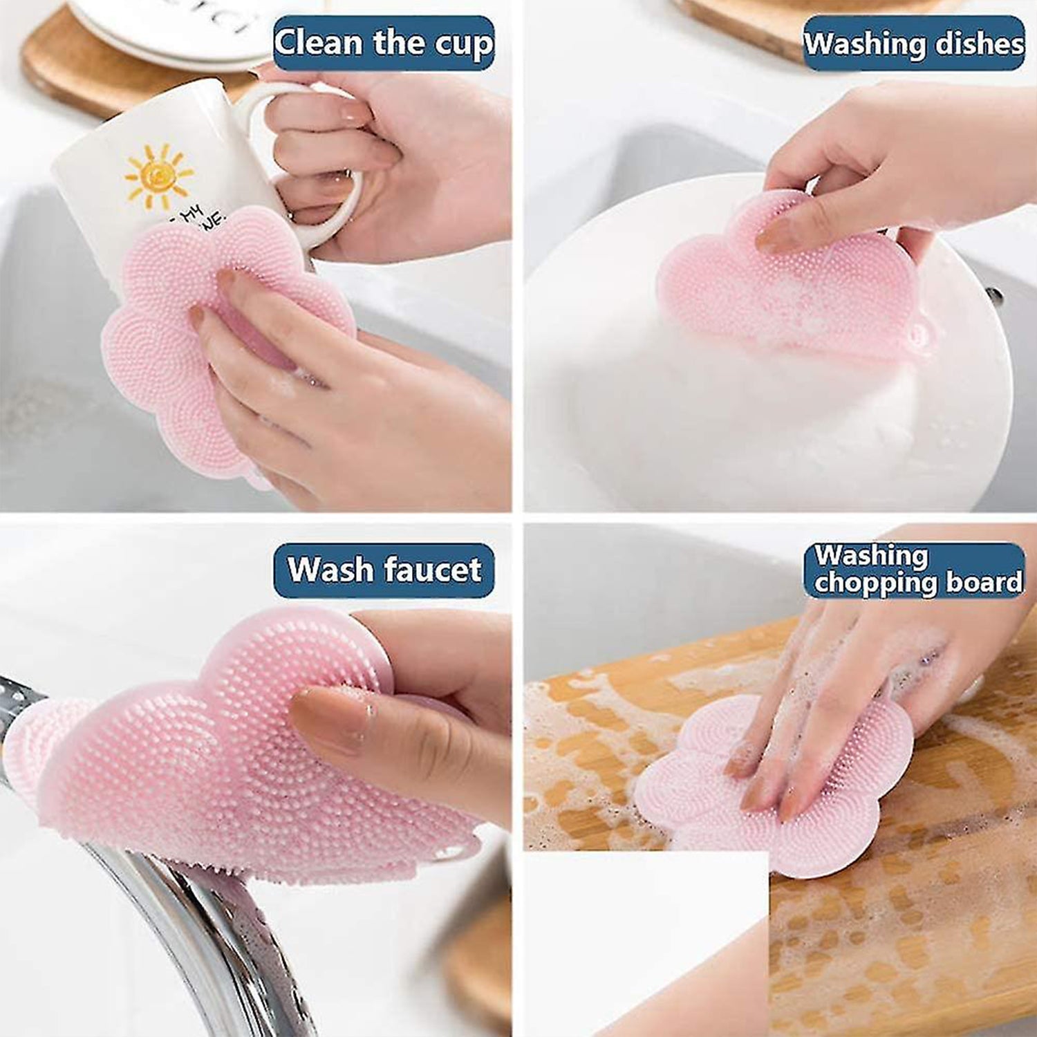 7215 Multifunction Silicone Sponge Dish Washing Kitchen Scrubber, Dishwashing Brush Silicone Kitchen Brush Flower Shape Cleaning Brushes for Home Restaurant Easy Cleaning Tool Heat-Resistant Mat Kitchen Home Gadgets (1 Pc)