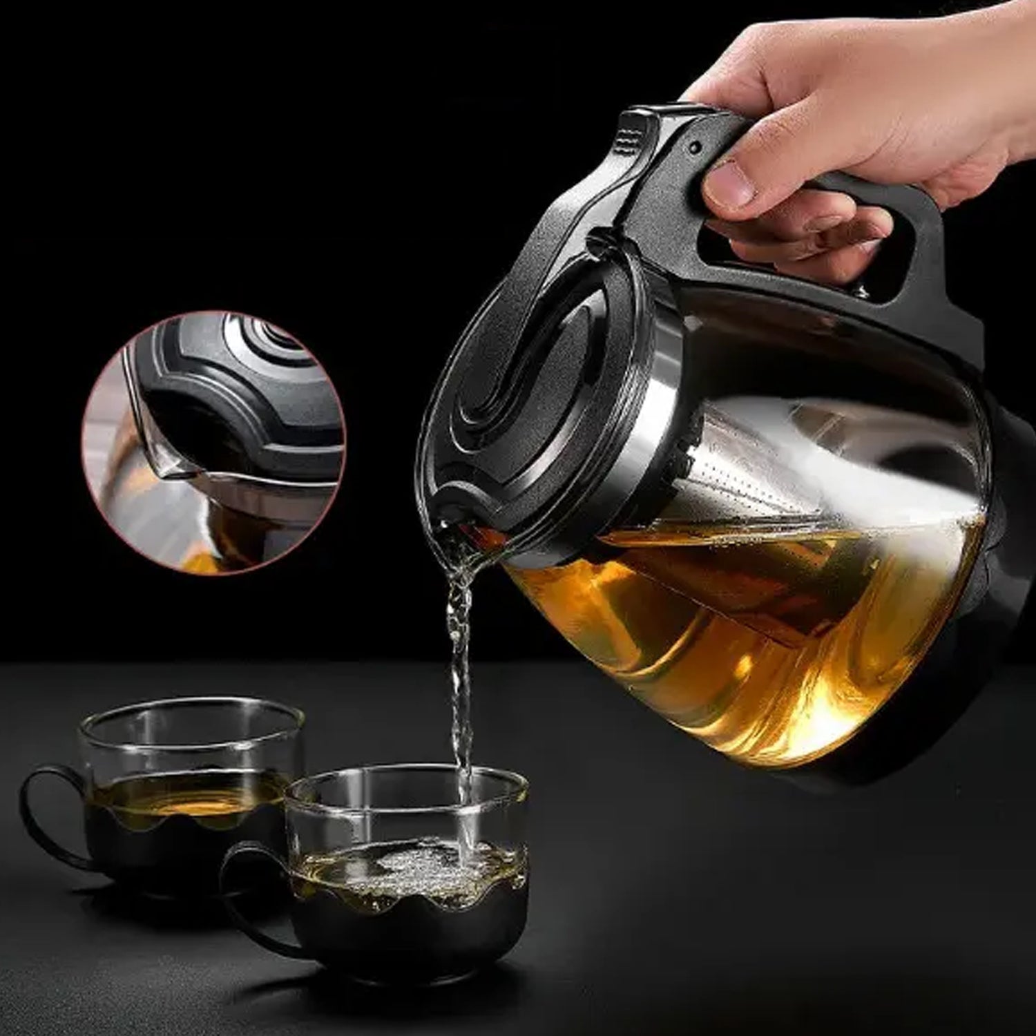 5886 Flame Proof Glass Kettle & Cup Set With Strainer High Quality Kettle Set For Home & Café Use  (4 Cup & 1 Kettle) (24 Pc MOQ)