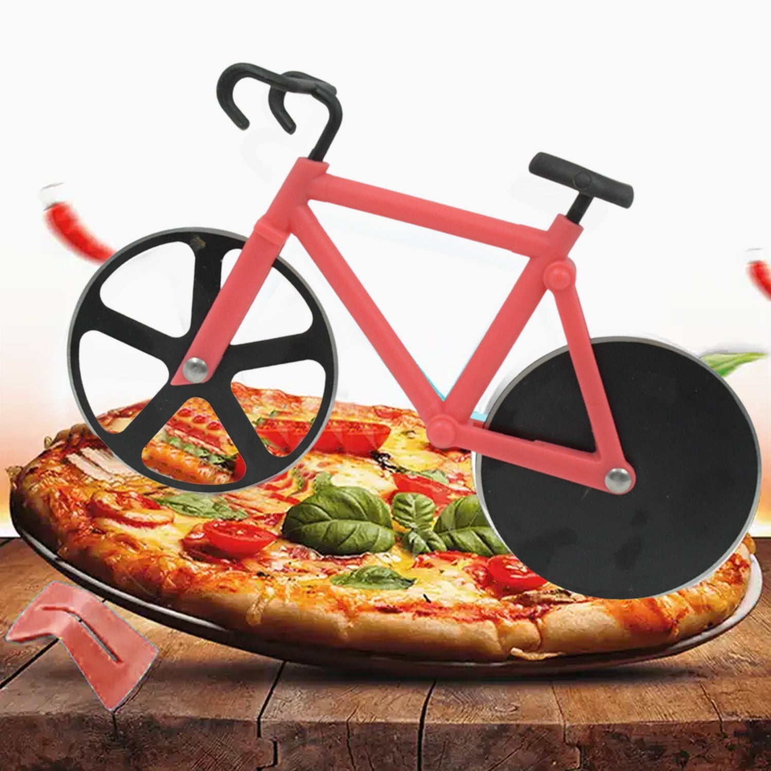 Bicycle Pizza Cutter (1 Pc): Stainless Steel, Unbreakable Handle