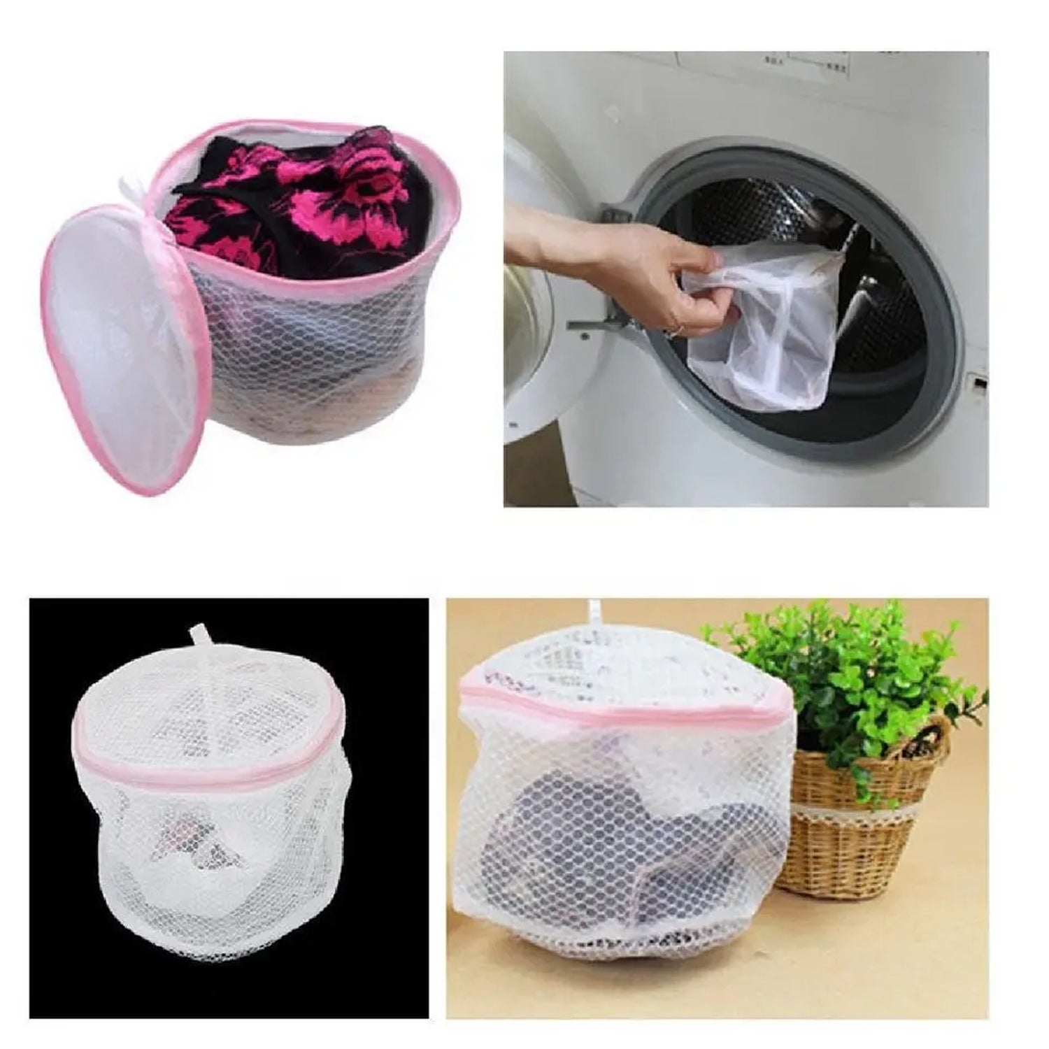 8359 Small Round cloth washing Laundray bag | washing net bag Pouch | Mesh Laundry Bag with rust free zipper for Washing, socks and underwear (1 Pc)