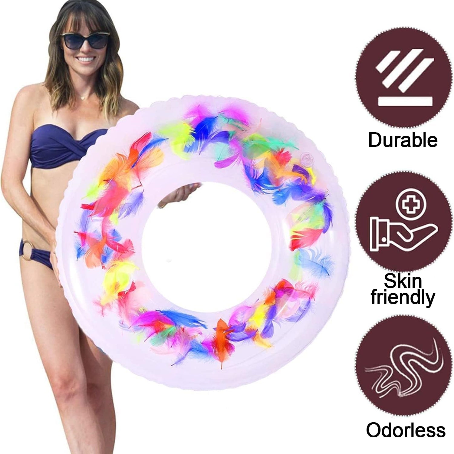 Swim Ring, For Adults, Conveniently Portable, Feathers, Swimming Ring, For Water Play, For Beaches, Swimming, Summer Vacation, Women's, Men's (1 Pc)