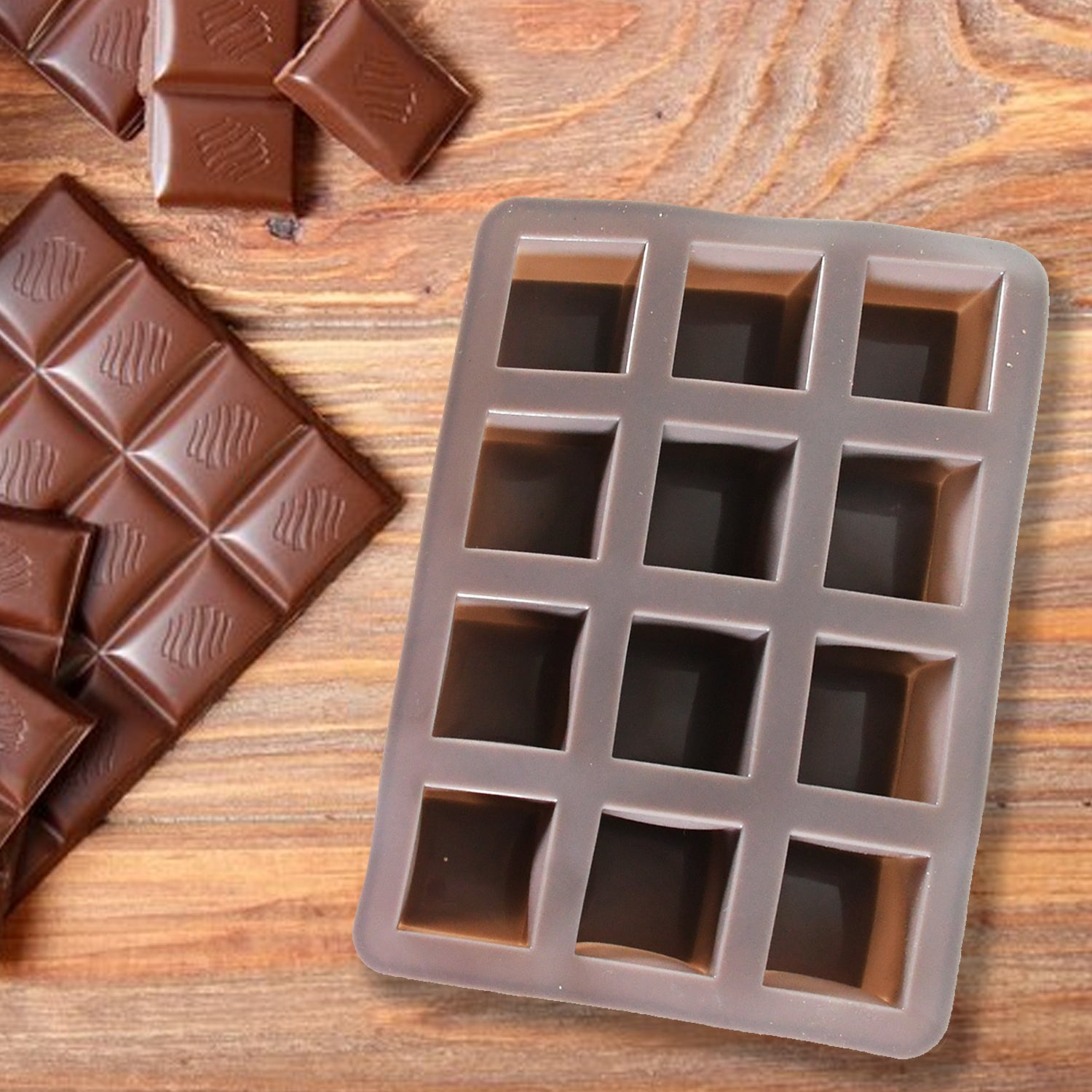 8185 Silicone Chocolate Mould 12 Cavity Square Shape Mould Candy Mold Baking Tools For Cake Chocolate, Food Grade Non-Stick Reusable, Baking Trays (1 pc)