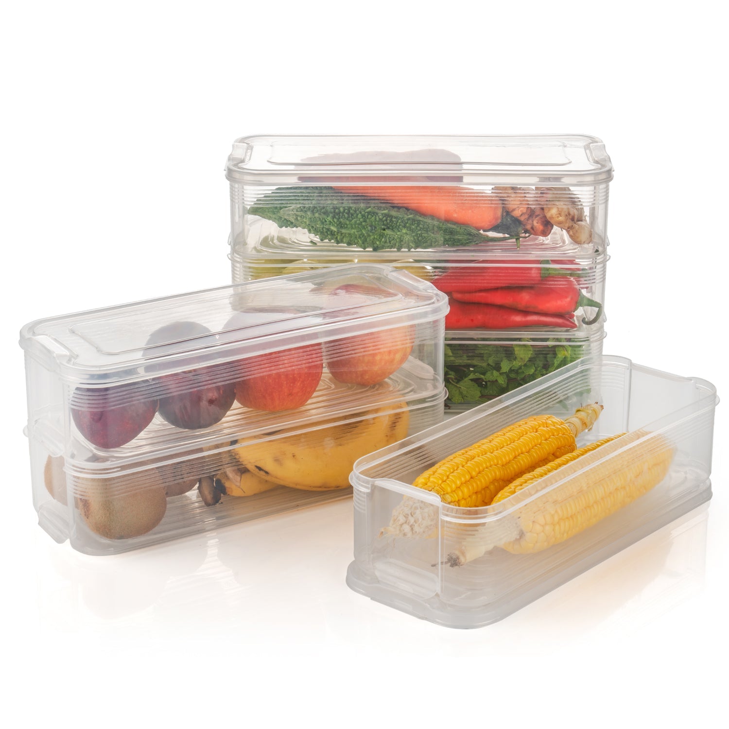 5595 3 Fridge Storage Container, Fridge Organizer with Lid Stackable Fridge Storage Containers Plastic Freezer Storage Containers for Fish, Meat, Vegetables, Fruits, Pack of 3pcs, 1500ML Approx