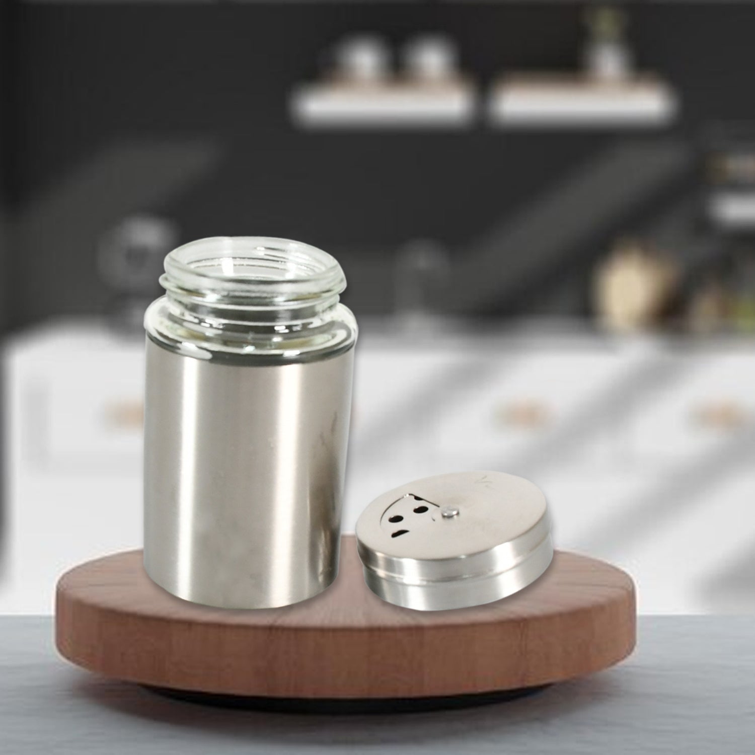 8184 Multi-purpose Seasoning Bottle, Salt and Pepper Shakers Stainless Steel and Glass Set with Adjustable Pour Holes For Home Cooking Picnic, Camping Ration Salt Shakers (1 Pc)