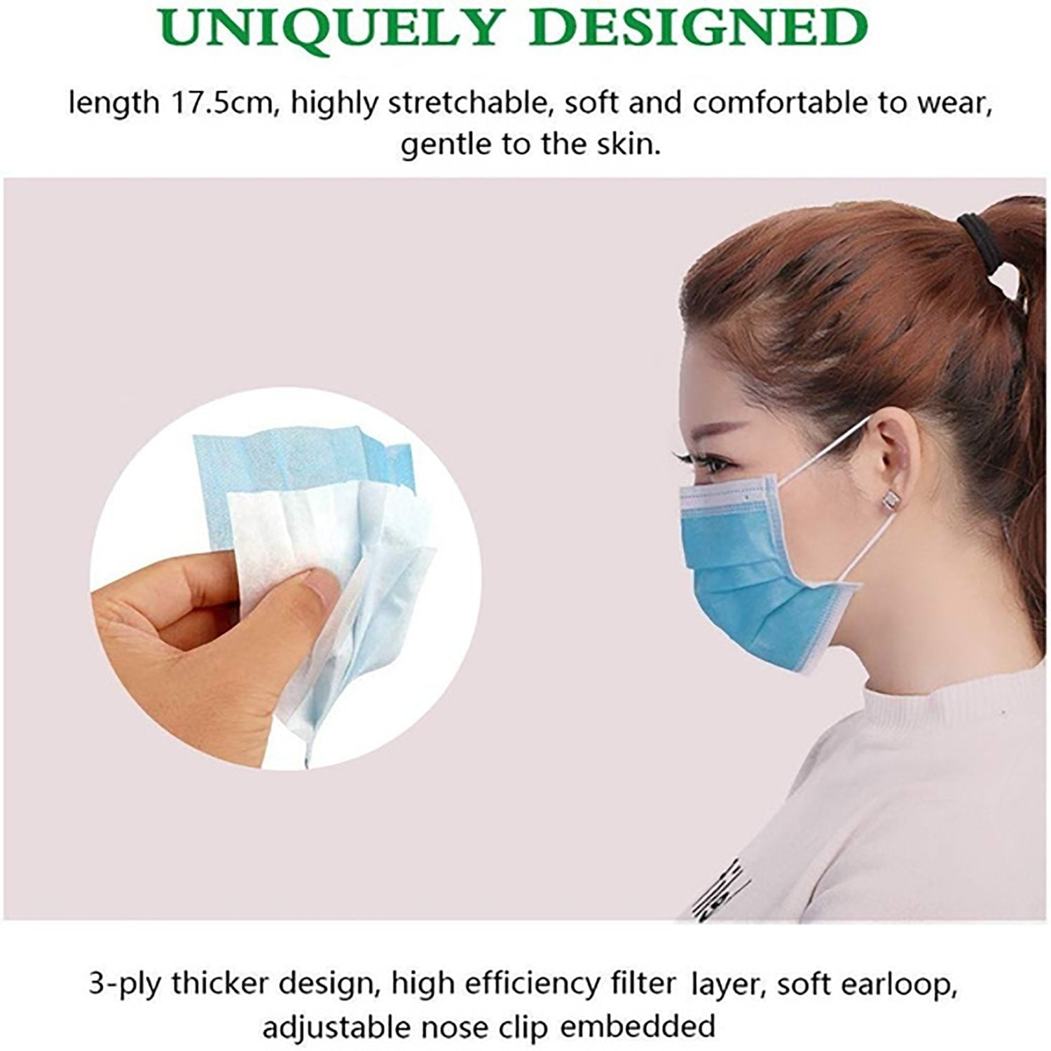 1388 Disposable Ear Loop Elastic Face Mask (50 Pc) 