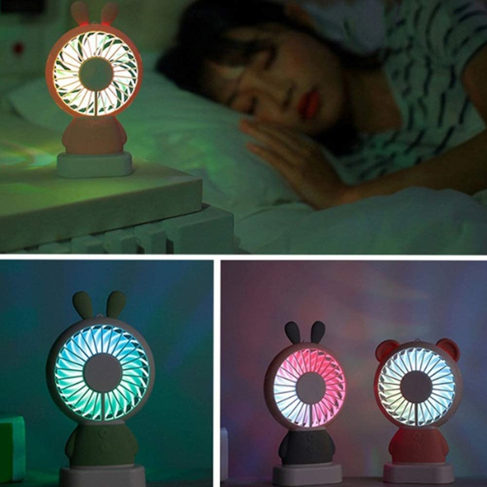 7633 Mini Portable Fan USB Rechargeable Handheld Rabbit Style Color Changing LED Light Pocket Desk Light Fan 