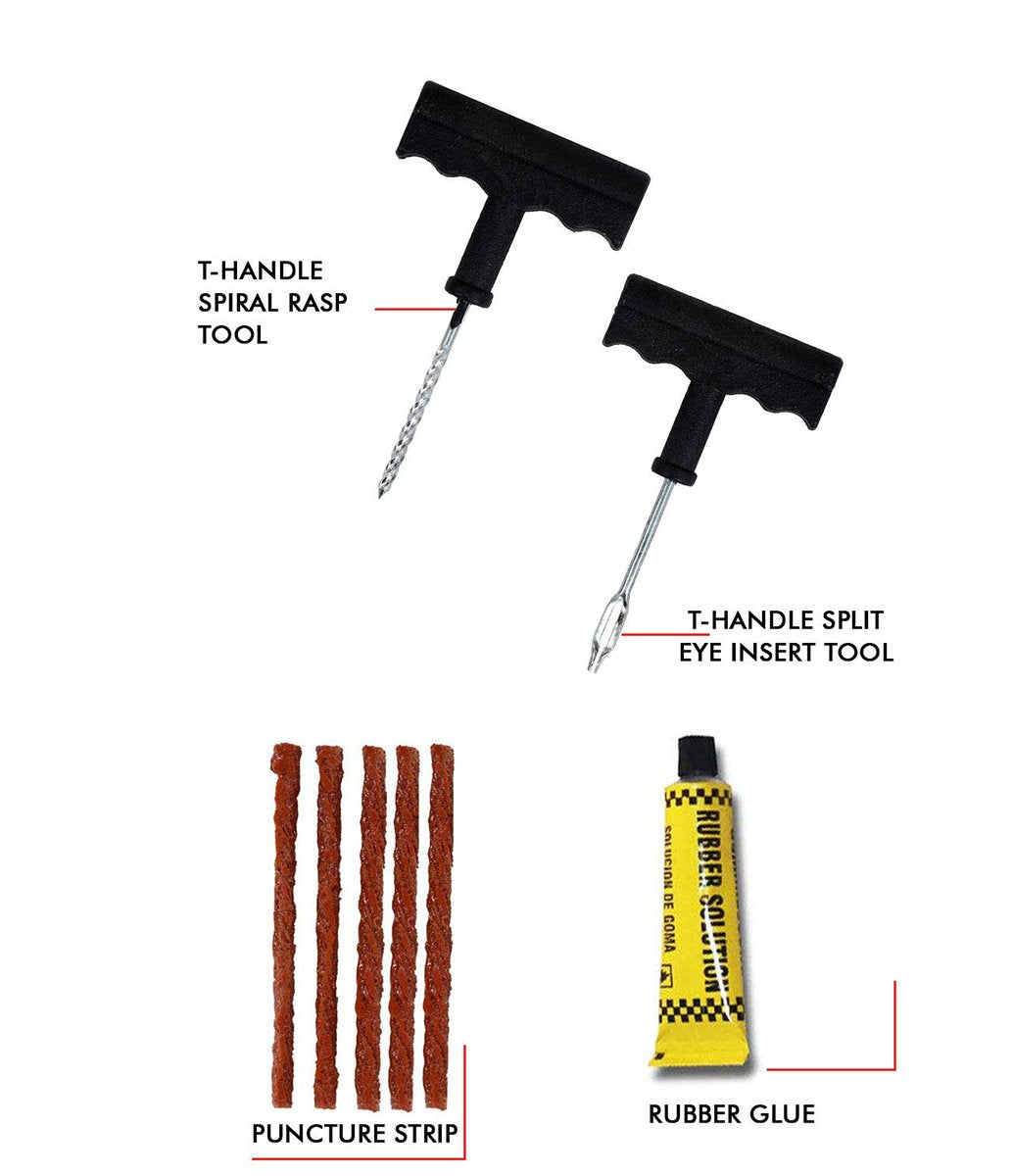 1513 Puncture Repair Kit Tubeless Tyre Full Set with Nose Pliers, Rubber Cement and Extra Strips for Cars, Bikes 