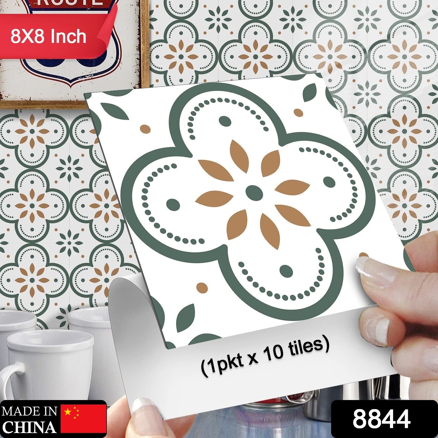 Peel and Stick Floor Tiles Kitchen / Bathroom Backsplash Sticker Detachable Waterproof DIY Tile Stickers for Wall Decoration Tiles Home Decoration (8x8 Inch / 10 Pcs Set)