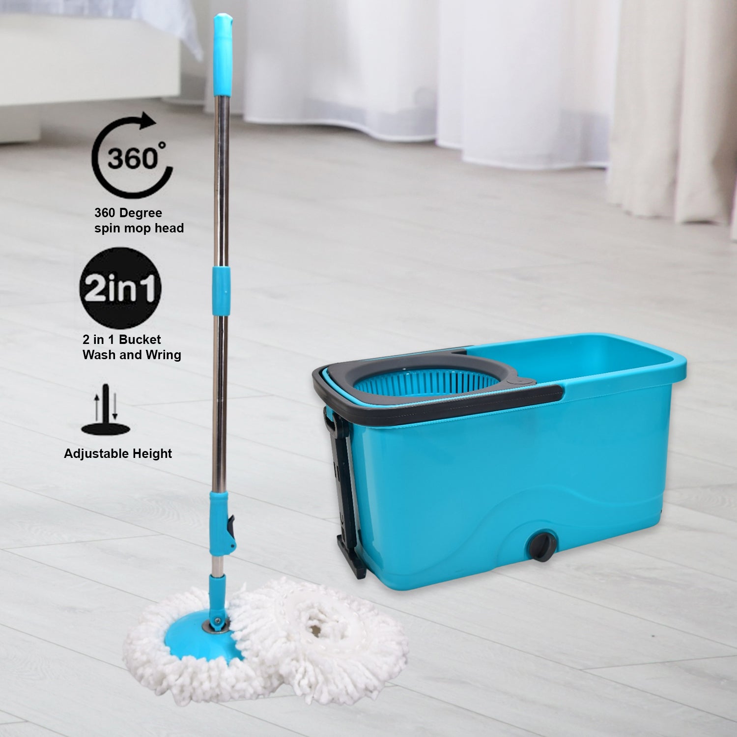 4028 Quick Spin Mop Plastic spin, Bucket Floor Cleaning, Easy Wheels & Big Bucket, Floor Cleaning Mop with Bucket 