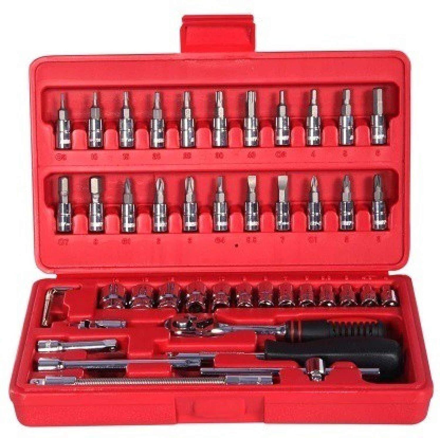 0422 Socket 1/4 Inch Combination Repair Tool Kit (Red, 46 pcs) 