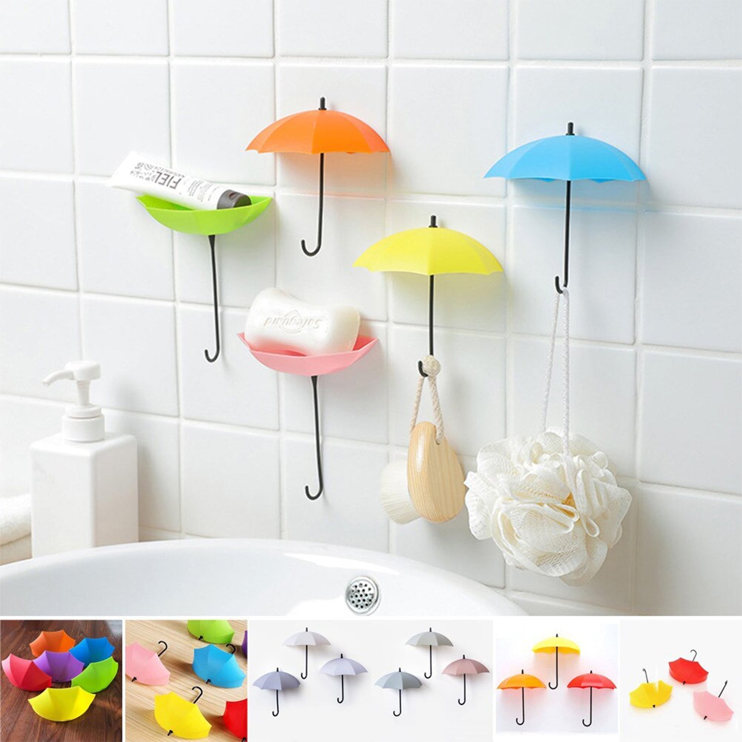 9063 Multipurpose Umbrella Key Hat Holder Wall Hanging Hook Multicolor