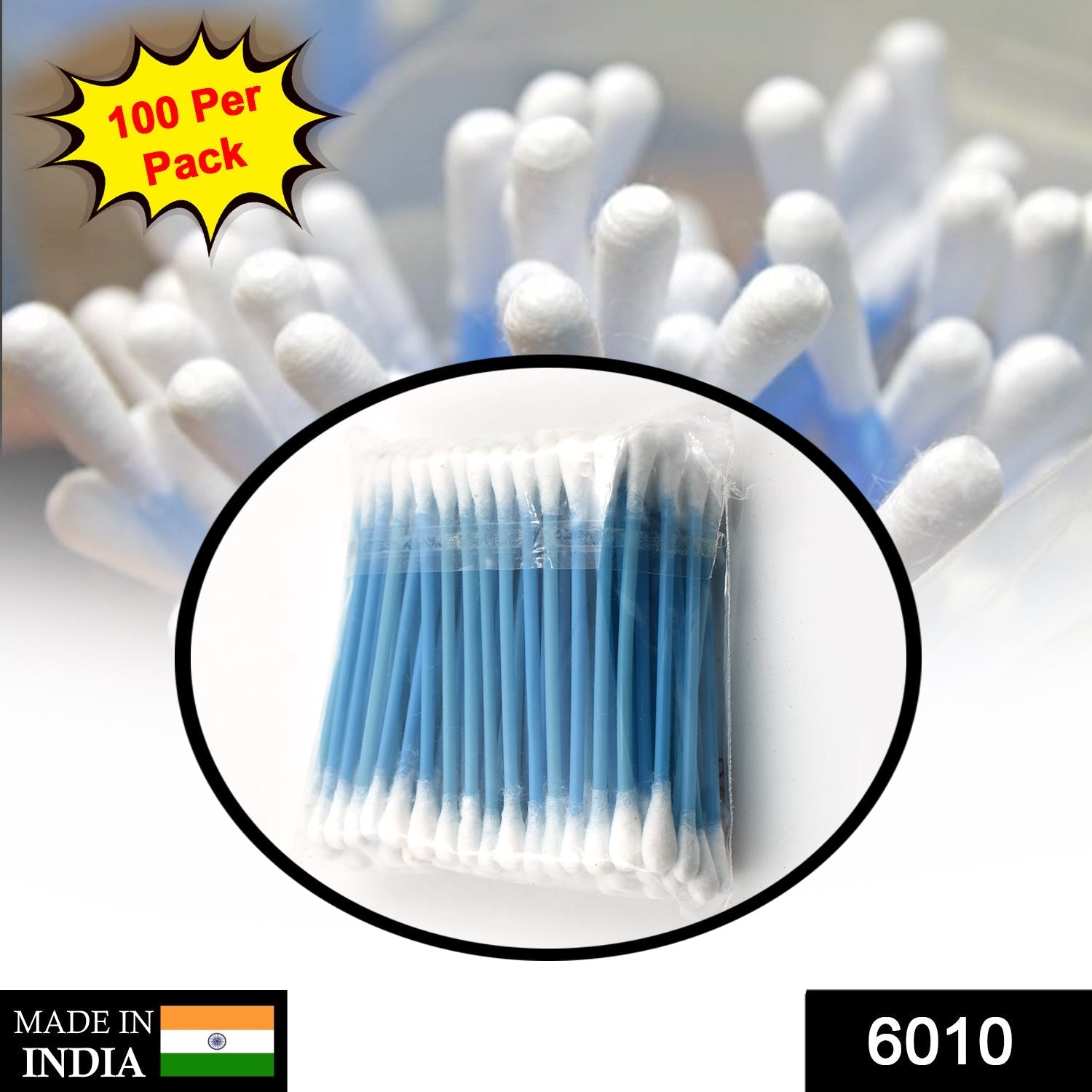 6010 Small Cotton Buds for ear cleaning, soft and natural cotton swabs (100 per pack) 