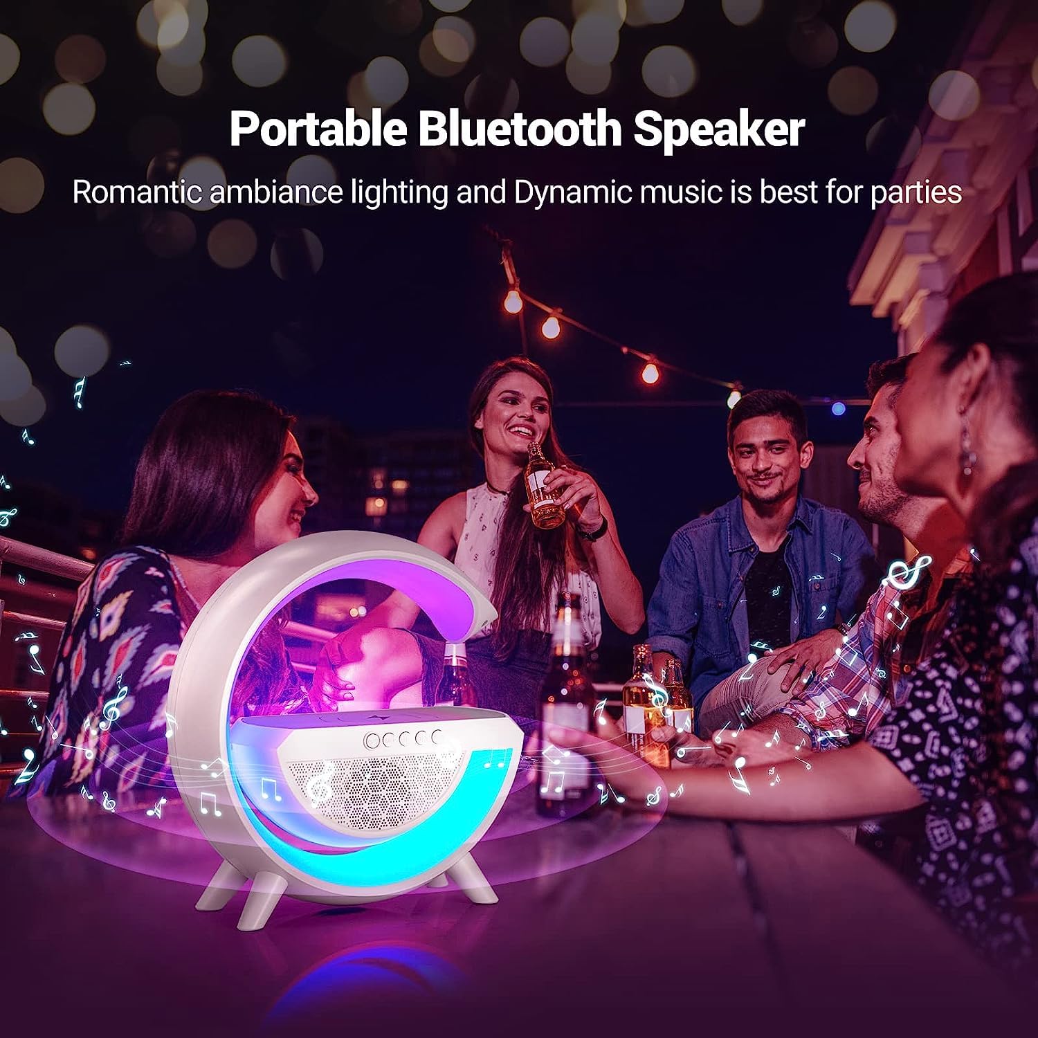 1301 3-in-1 Multi-Function LED Night Lamp with Bluetooth Speaker, Wireless Charging, for Bedroom for Music, Party and Mood Lighting - Perfect Gift for All Occasions  blootuth speaker (Media Player)