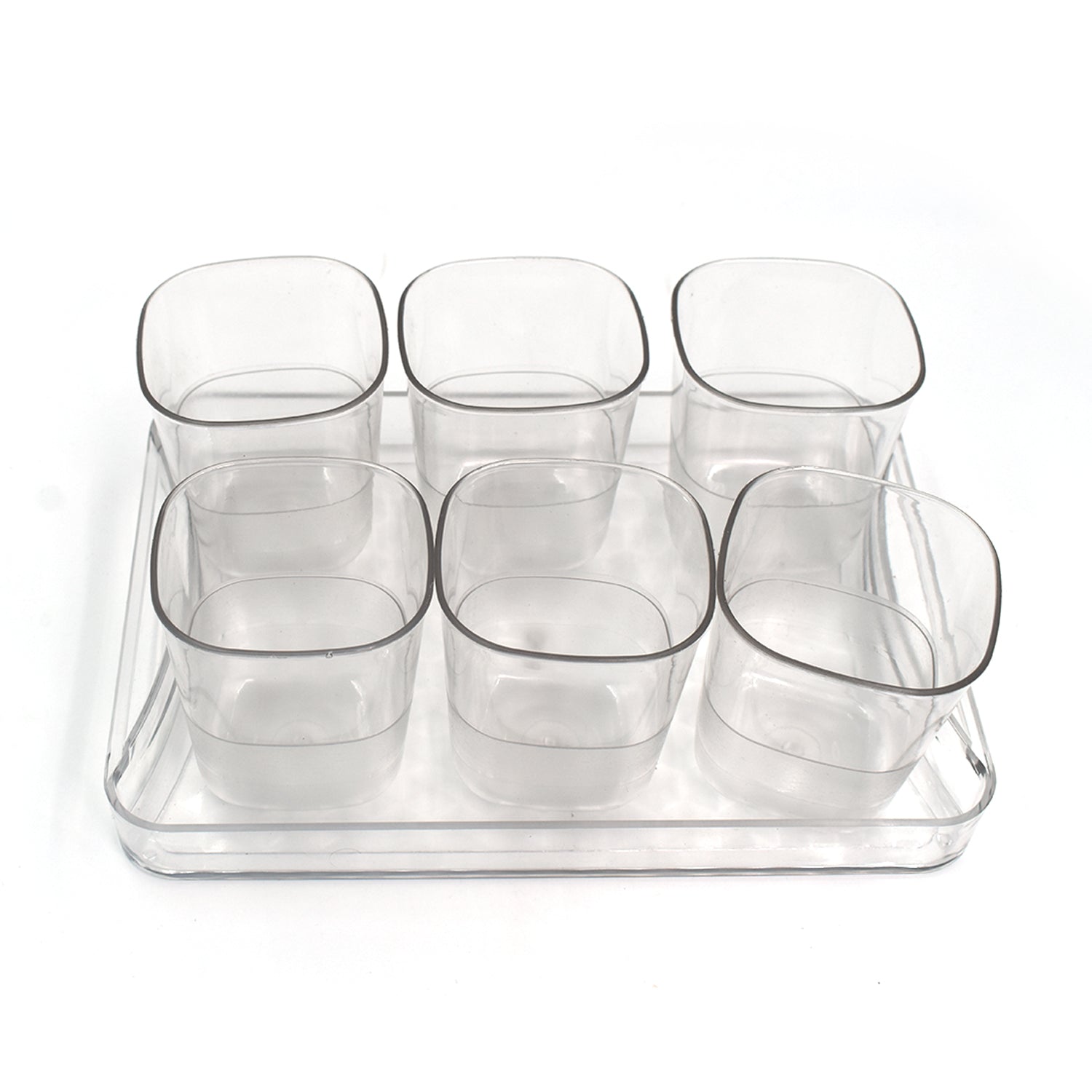 2832 6pc Glasses Set With tray Stylish Transparent Water Glass/Juice Glass/Beer Glass/Wine Glass Plastic Glass Set 