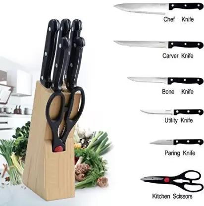 0102 Kitchen Knife Set with Wooden Block and Scissors (5 pcs, Black)