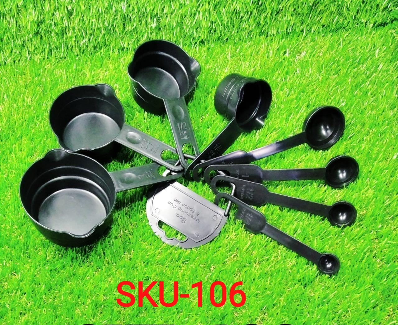 106 Plastic Measuring Cups and Spoons (8 Pcs, Black)  Tapaswee Enterprise