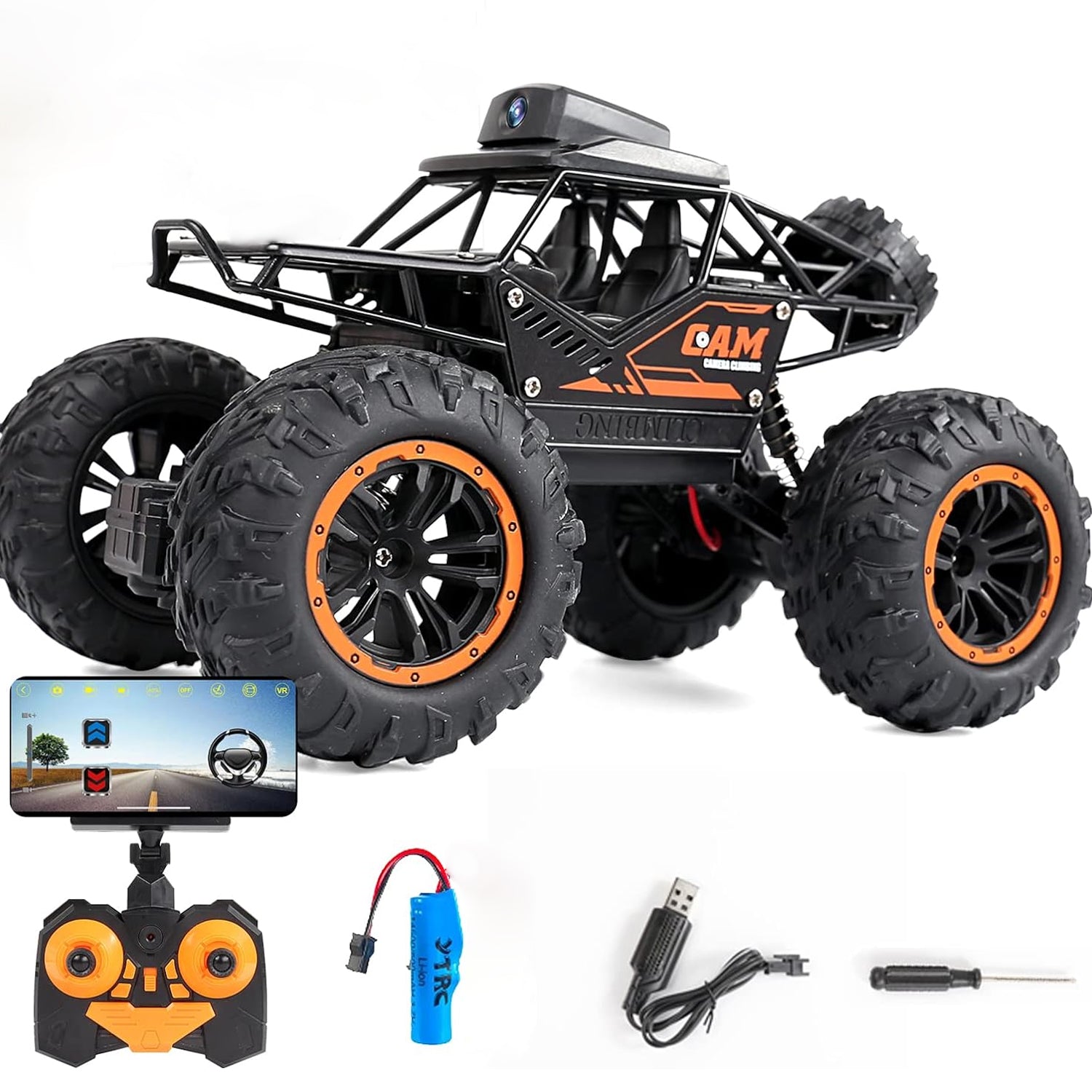 17901 Remote Control Car with Camera Off-Road Remote Control Truck Monster Trucks for Boys 8-12 Birthday Gift For Kids Adults Gift For Boys And Girls HD Camera Rock Crawler Monster Truck Toy